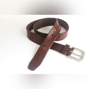 Vintage Fossil Worn In Leather Chunky Belt, Warm Brown Distressed Thick Leather